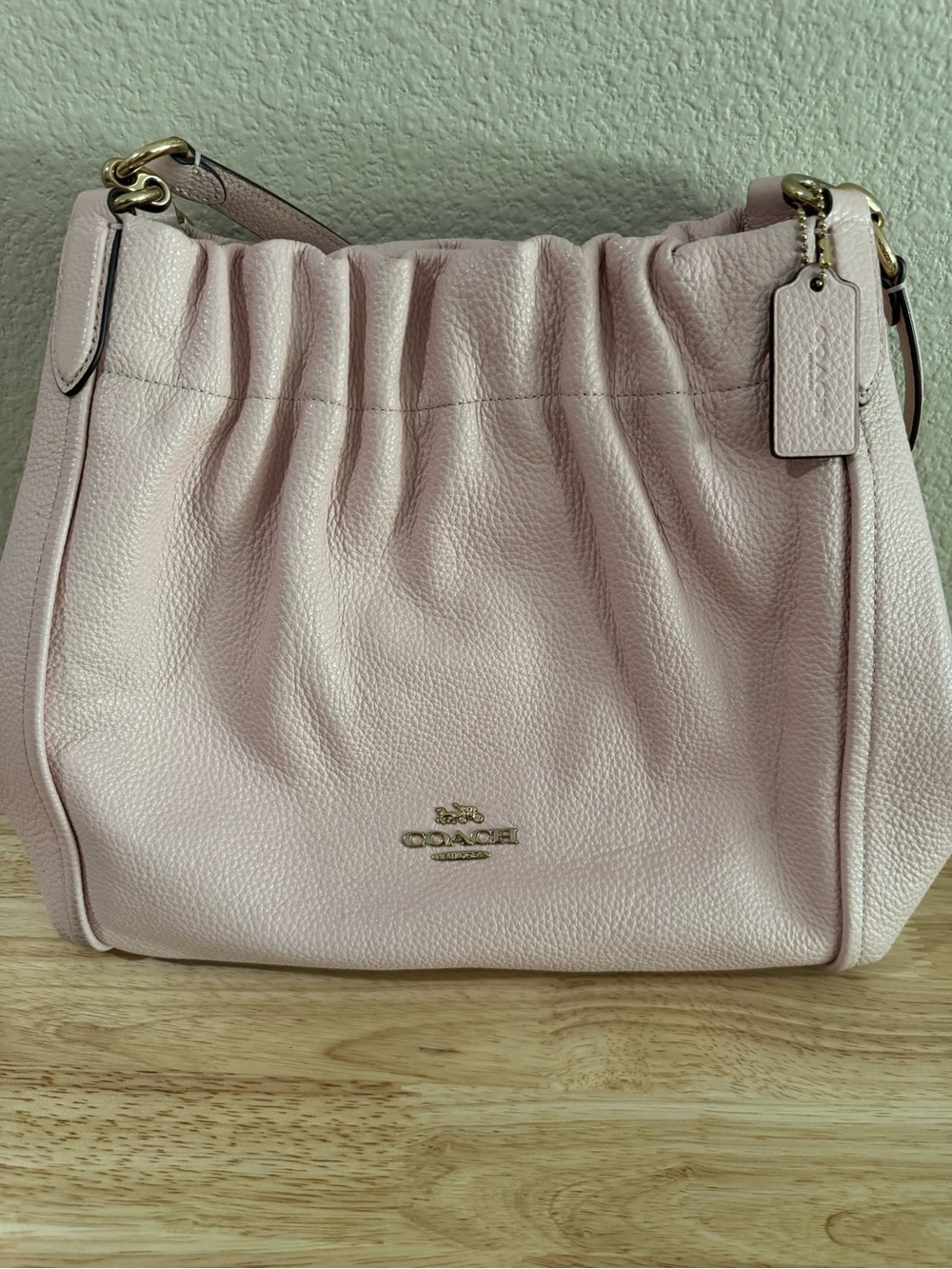 Coach Soft Pink Pebble Leather Drawstring Shoulder Bag